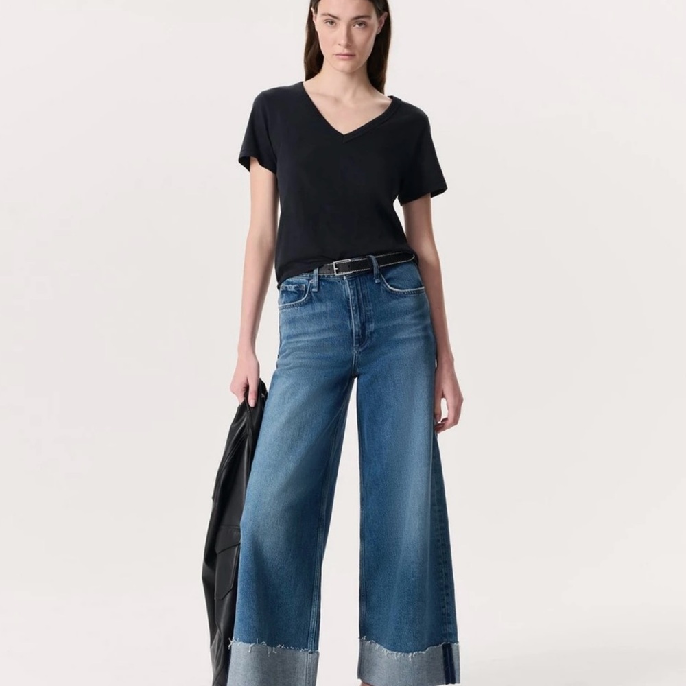 Rag & Bone Sofie High Rise Ankle Wide Leg With Cuff Jeans in Atlantic